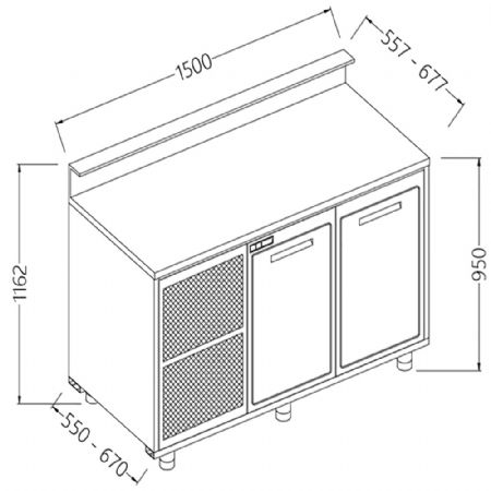 Comptoirs de bar rfrigrs T.N. avec moteur_predisposition pour tablette service 1500x550x1162 mm