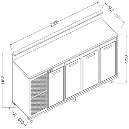 Comptoirs de bar rfrigrs T.N. avec moteur_predisposition pour tablette service 2500x670x1162 mm