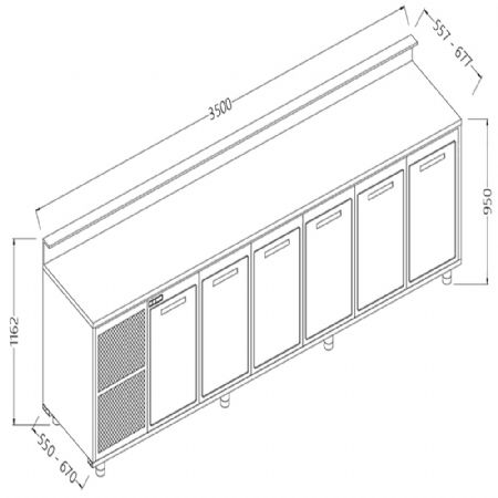 Comptoirs de bar rfrigrs T.N. avec moteur_predisposition pour tablette service 3500x550x1162 mm