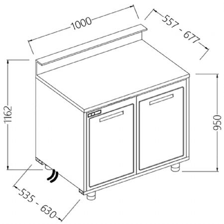 Comptoirs de bar rfrigrs T.N. moteur  distance_ predisposition tablette service  1000x630x1162 mm