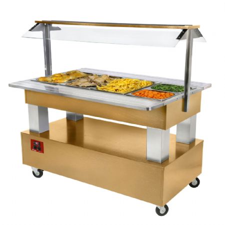 Buffet chauffant, bain marie, 4x GN 1/1-150 (Bois Chne clair) 1440x660x1370 mm