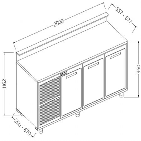 Comptoirs de bar rfrigrs T.N. avec moteur_predisposition pour tablette service 2000x670x1162 mm