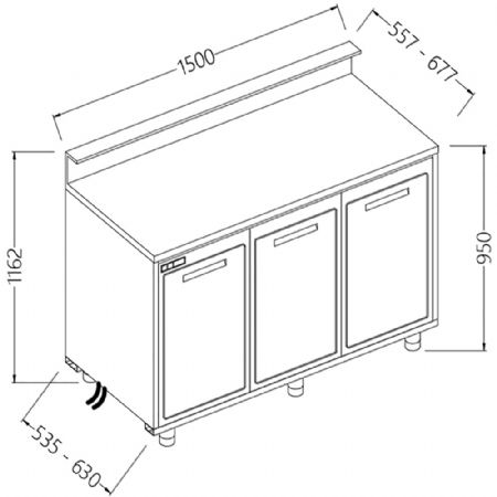 Comptoirs de bar rfrigrs T.N. moteur  distance_ predisposition tablette service  1500x535x1162 mm