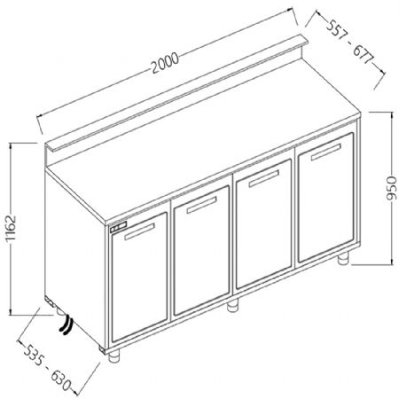 Comptoirs de bar rfrigrs T.N. moteur  distance_ predisposition tablette service  2000x535x1162 mm