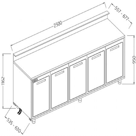 Comptoirs de bar rfrigrs T.N. moteur  distance_ predisposition tablette service  2500x535x1162 mm