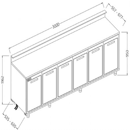 Comptoirs de bar rfrigrs T.N. moteur  distance_ predisposition tablette service  3000x630x1162 mm