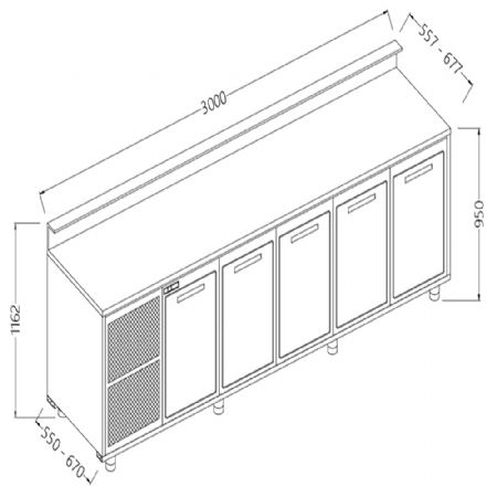 Comptoirs de bar rfrigrs T.N. avec moteur_predisposition pour tablette service 3000x550x1162 mm