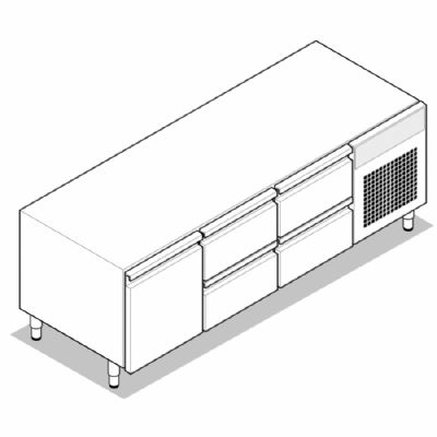 Soubassement rfrigr - 1 porte + 4 tiroirs - Gamme 700 - BC160