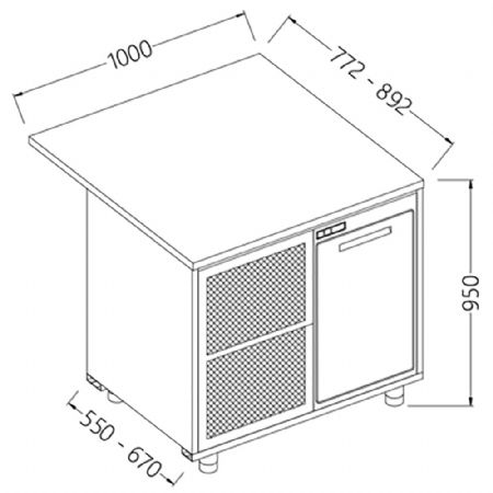 Comptoirs de bar rfrigrs B.T. avec moteur_section caisse 1000x550x950 mm