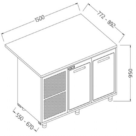 Comptoirs de bar rfrigrs B.T. avec moteur_section caisse 1500x550x950 mm