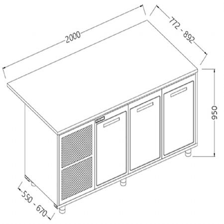 Comptoirs de bar rfrigrs B.T. avec moteur_section caisse 2000x550x950 mm