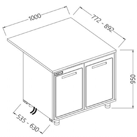 Comptoirs de bar rfrigrs B.T. moteur  distance_section caisse 1000x535x950 mm