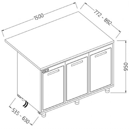 Comptoirs de bar rfrigrs B.T. moteur  distance_section caisse 1500x535x950 mm