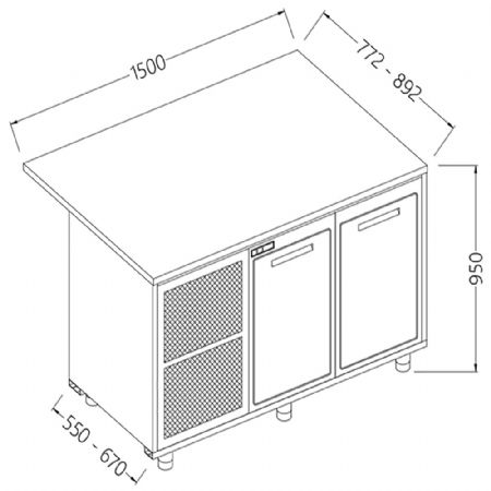 Comptoirs de bar rfrigrs T.N. avec moteur_section caisse 1500x550x950 mm