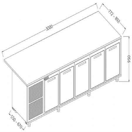 Comptoirs de bar rfrigrs T.N. avec moteur_section caisse 3000x550x950 mm