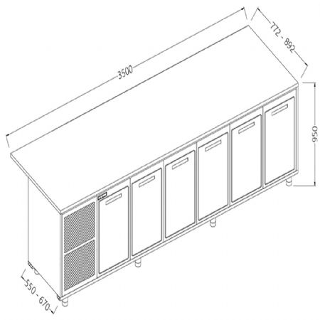 Comptoirs de bar rfrigrs T.N. avec moteur_section caisse 3500x670x950 mm