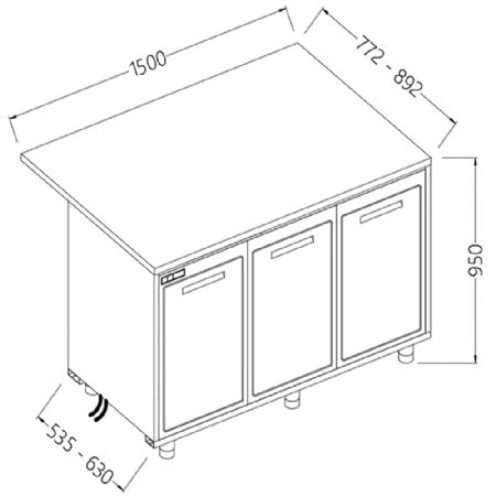 Comptoirs de bar rfrigrs T.N. avec moteur  distance_section caisse 1500x630x950 mm