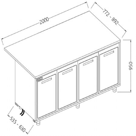 Comptoirs de bar rfrigrs T.N. avec moteur  distance_section caisse 2000x535x950 mm