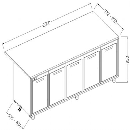 Comptoirs de bar rfrigrs T.N. avec moteur  distance_section caisse 2500x630x950 mm