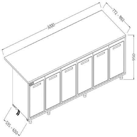 Comptoirs de bar rfrigrs T.N. avec moteur  distance_section caisse 3000x630x950 mm