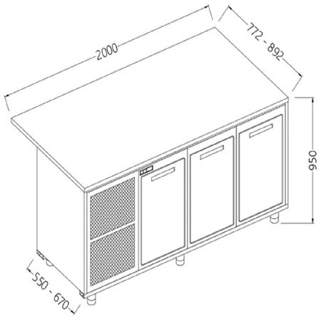 Comptoirs de bar rfrigrs T.N. avec moteur_section caisse 2000x550x950 mm