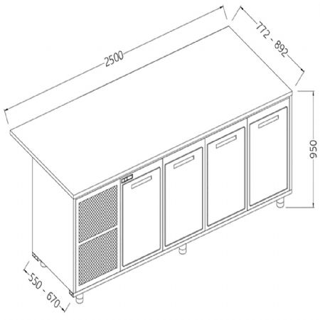 Comptoirs de bar rfrigrs T.N. avec moteur_section caisse 2500x550x950 mm