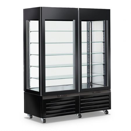 Vitrine panoramique rfrigre ventile pour ptisserie avec 5 tagres en verre 1420 mm -2/+10C - couleur noir