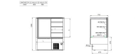 Vitrine professionnel rfrigr ventil avec 3 tagres et vitre vertical +2/+8C longueur 1805 mm - RAL9005