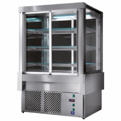 Comptoir froid ventilé noir 4 portes coulissantes température +2/+8°C Comptoir froid ventilé noir 4 portes coulissantes température +2/+8°C