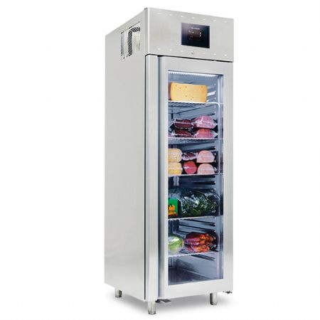 Armoire rfrigrateur professionnelle 700 litres en inox GN 2/1 avec porte en verre -2/+8C isolation 85 mm - WiFi