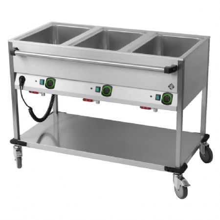 Bain marie mobile lectrique professionnel GN 3-1/1 commande sur le ct long avec tagre basse