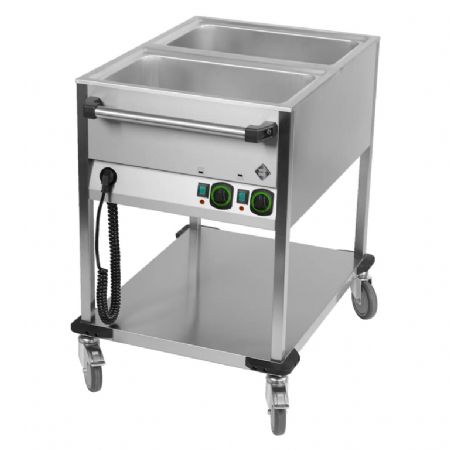 Bain marie mobile lectrique professionnel GN 2-1/1 commande sur le ct court avec tagre basse