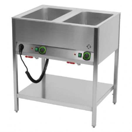 Bain marie stationnaire lectrique professionnel GN 2-1/1 commande sur le ct long avec tagre basse