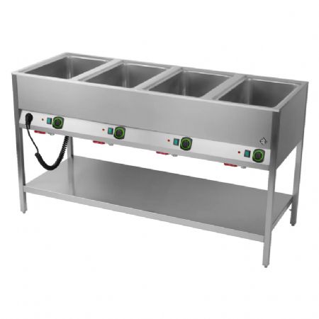 Bain marie stationnaire lectrique professionnel GN 4-1/1 commande sur le ct long avec tagre basse