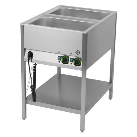 Bain marie stationnaire lectrique professionnel GN 2-1/1 commande sur le ct court avec tagre basse