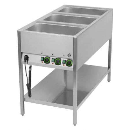 Bain marie stationnaire lectrique professionnel GN 3-1/1 commande sur le ct court avec tagre basse