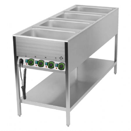 Bain marie stationnaire lectrique professionnel GN 4-1/1 commande sur le ct court avec tagre basse