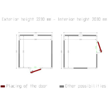 Chambre ISO 100, dim.int. 2830 x 2830 xh 2230 mm  (17,86 m)