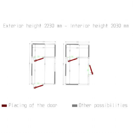 Chambre combi ISO 100, dim. int. 2230 x 2630 & 2230 x 1230 xh 2230 mm  (13,08 + 6,12 m)