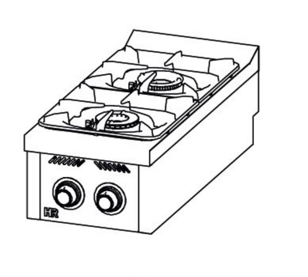 Fourneau de table professionnel  gaz avec 2 brleurs 10,5 + 8,5 kW - 400x930x322 mm