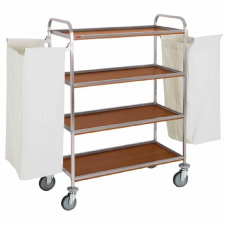 Chariot  linge inox, 4 niveaux, avec 2 sacs - chne fonc 810x1200x1370 mm