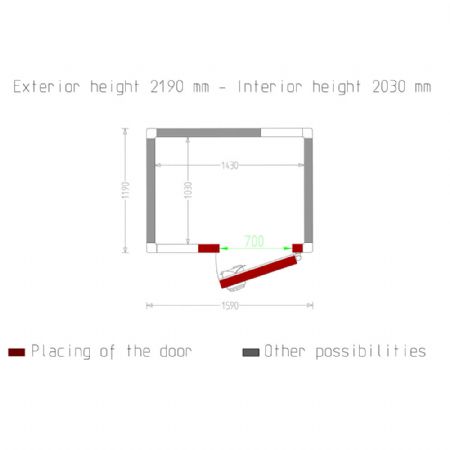 Chambre ISO 80, dim. int. 1430 x 1030 xh 2030 mm  (2,99 m)