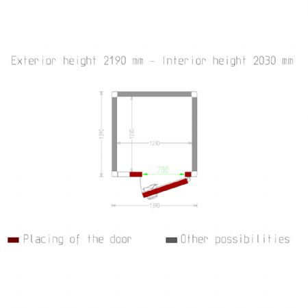 Chambre ISO 80, dim. int. 1230 x 1230 xh 2030 mm  (3,07 m)