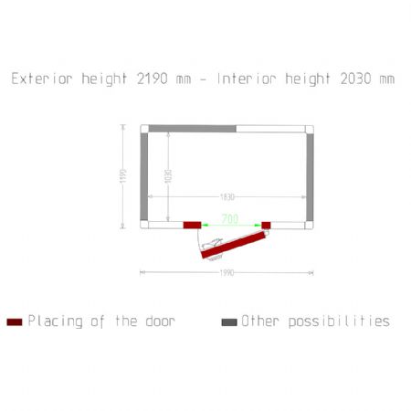 Chambre ISO 80, dim. int. 1830 x 1030 xh 2030 mm  (3,83 m)