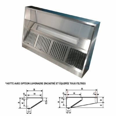 Hotte statique - Hauteur 400 mm Avance (mm) - Sans, Longueur (mm) - 500