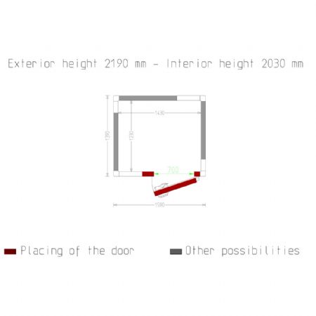 Chambre ISO 80, dim. int. 1430 x 1230 xh 2030 mm  (3,57 m)