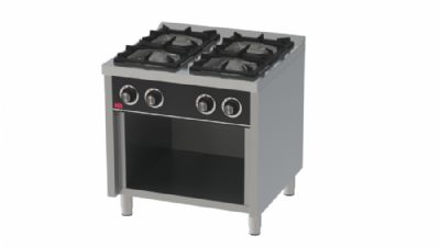 Fourneau professionnel  gaz sur placard ouvert avec 4 brleurs 2x8,5 + 2x6,8 kW - 800x750x880 mm