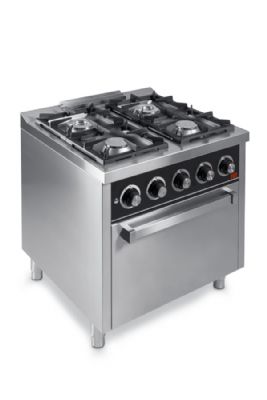 Fourneau professionnel  gaz sur four  gaz gn 2/1 avec 4 brleurs 2x8,5 + 2x6,8 kW - 800x750x880 mm