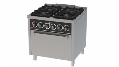 Fourneau professionnel lectrique sur four lectrique gn 2/1 avec 4 brleurs 2x8,5 + 2x6,8 kW - 800x750x880 mm