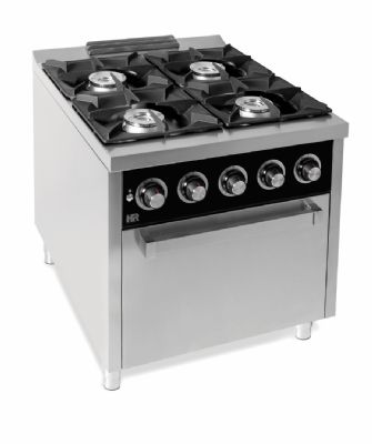 Fourneau professionnel  gaz sur four  gaz gn 2/1 avec 4 brleurs 2x10,5 + 2x8,5 kW - 800x930x880 mm